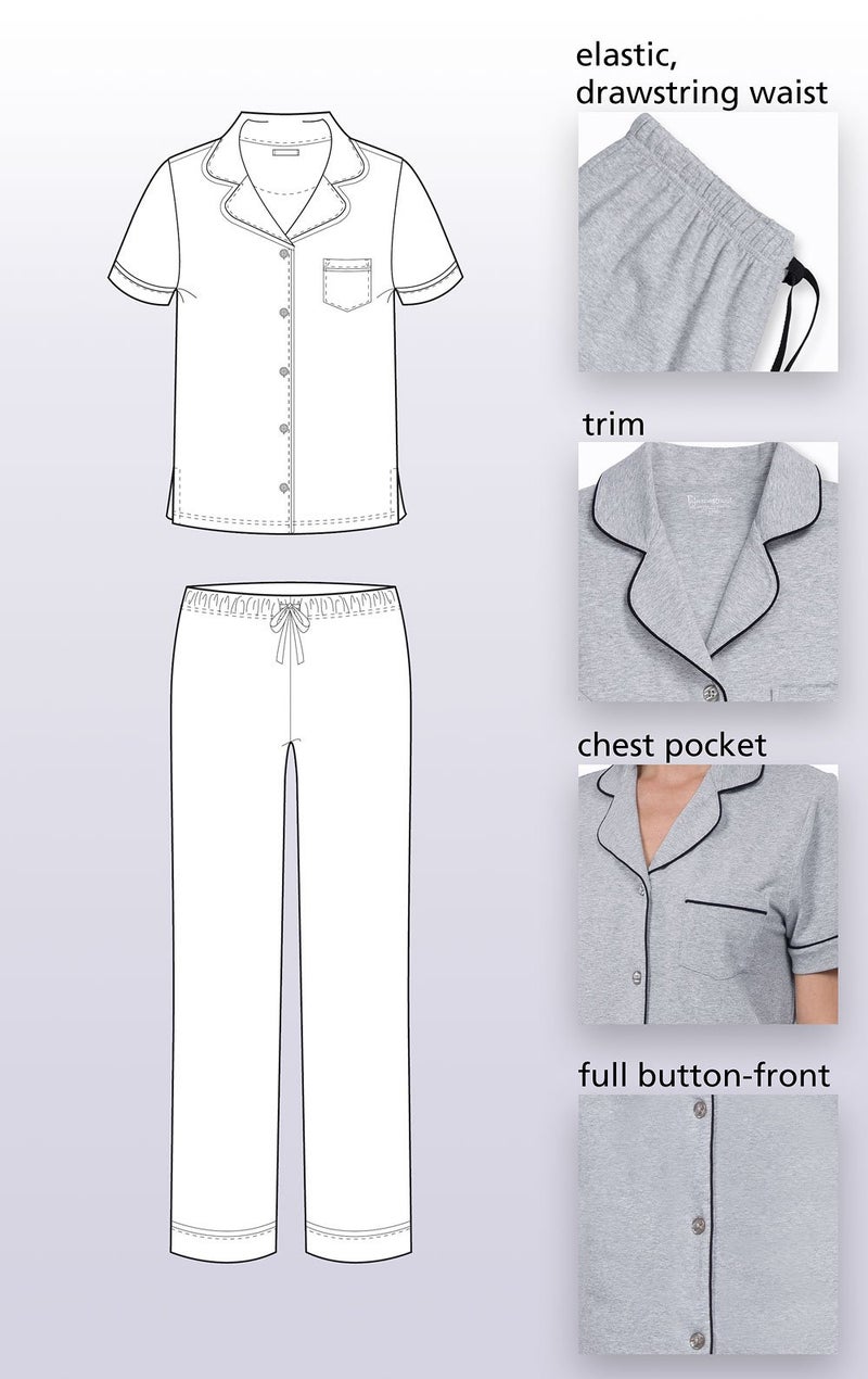 PajamaGram Pajamas for Women Soft - Womens Pajamas Cotton Jersey, Gray, L, 12-14 - Image 5